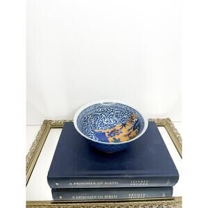 Vintage Juzan Gama Japanese Kutani Porcelain Bowl Blue Flowers 5.75”